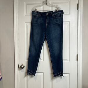 Vince Camuto Raw Asymmentrical Hem High Rise Blue Denim Jeans Womens Size 33/16